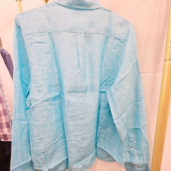 NWT UNTUCKit BLUSH AQUA 100% LINEN LONG SLEEVE BUTTON FRONT SHIRT SIZE 14 - Picture 6 of 9